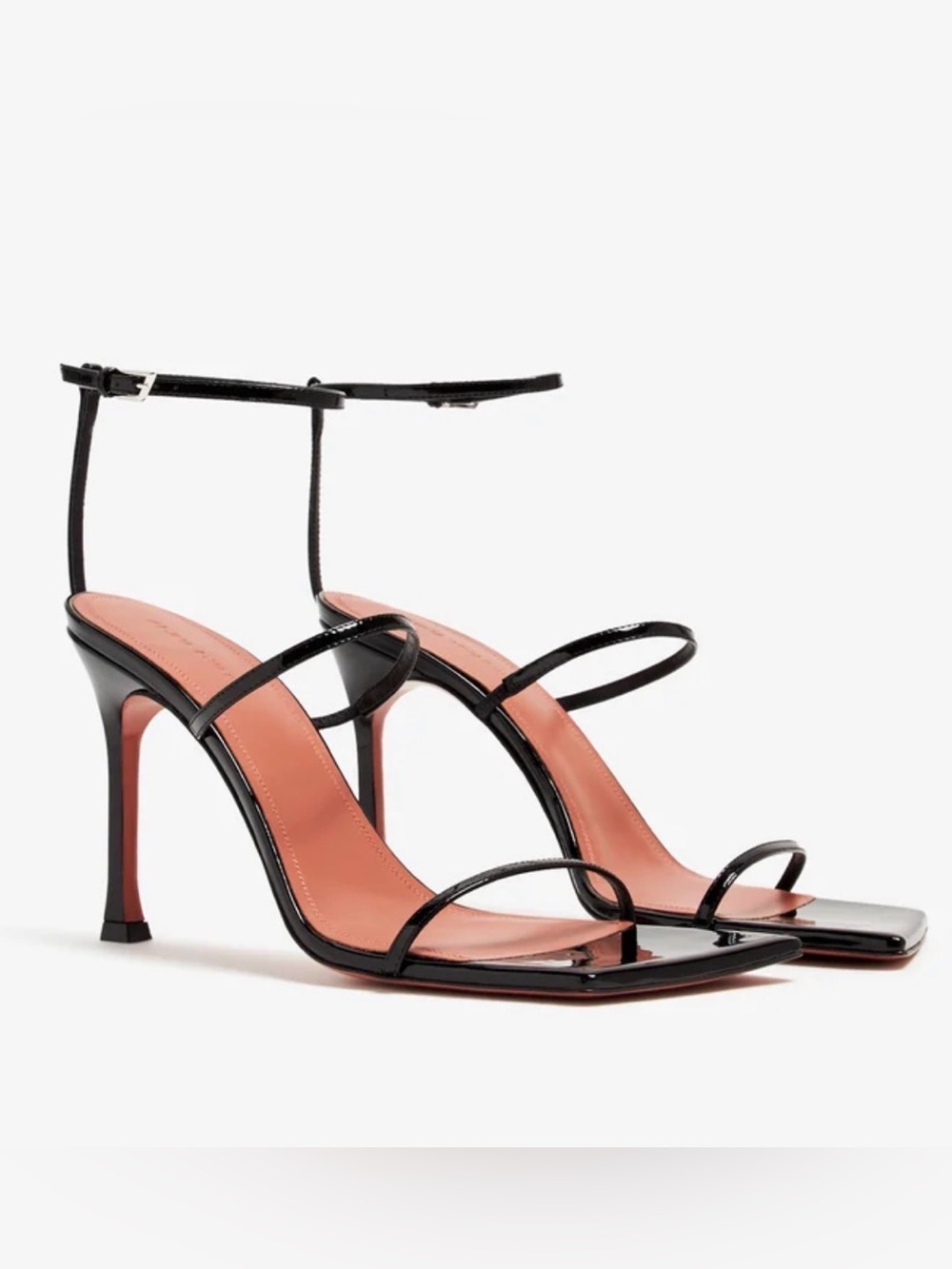 AMINA MUADDI Black Maya Patent Strappy High-Heel Sandals with Ankle Strap 37.5